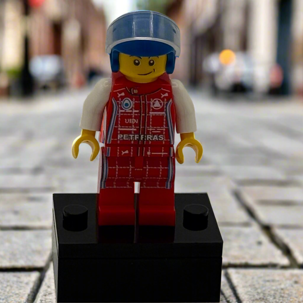 Male Racecar Driver Red Suit Minifigure