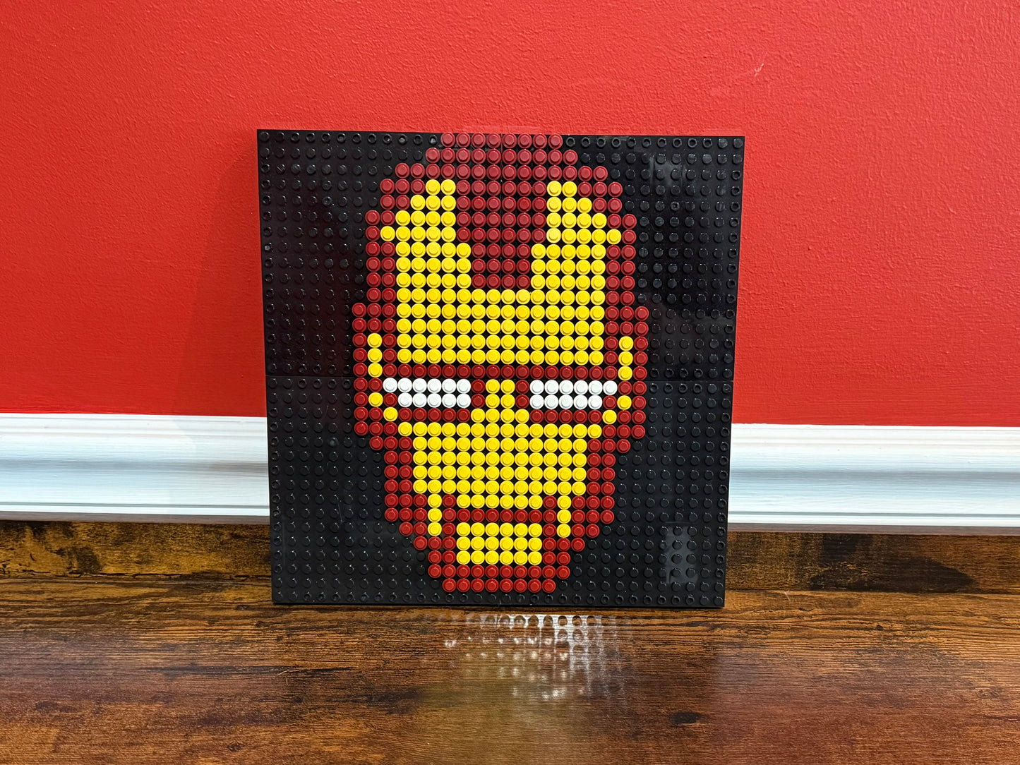 Iron Man Pixel Art | 32x32 LEGO-Compatible Brick Mosaic | Marvel Superhero Wall Decor | Handmade Tony Stark Mask Art | 10"x10"
