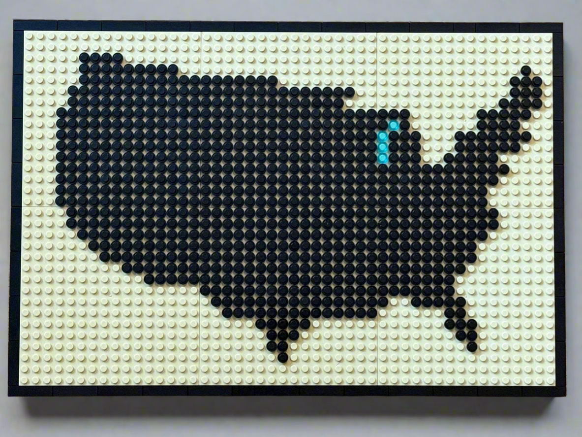 USA Brick Map Mosaic | 48x32 Stud LEGO-Compatible Pixel Art | Handmade United States Wall Decor | Custom Color Options