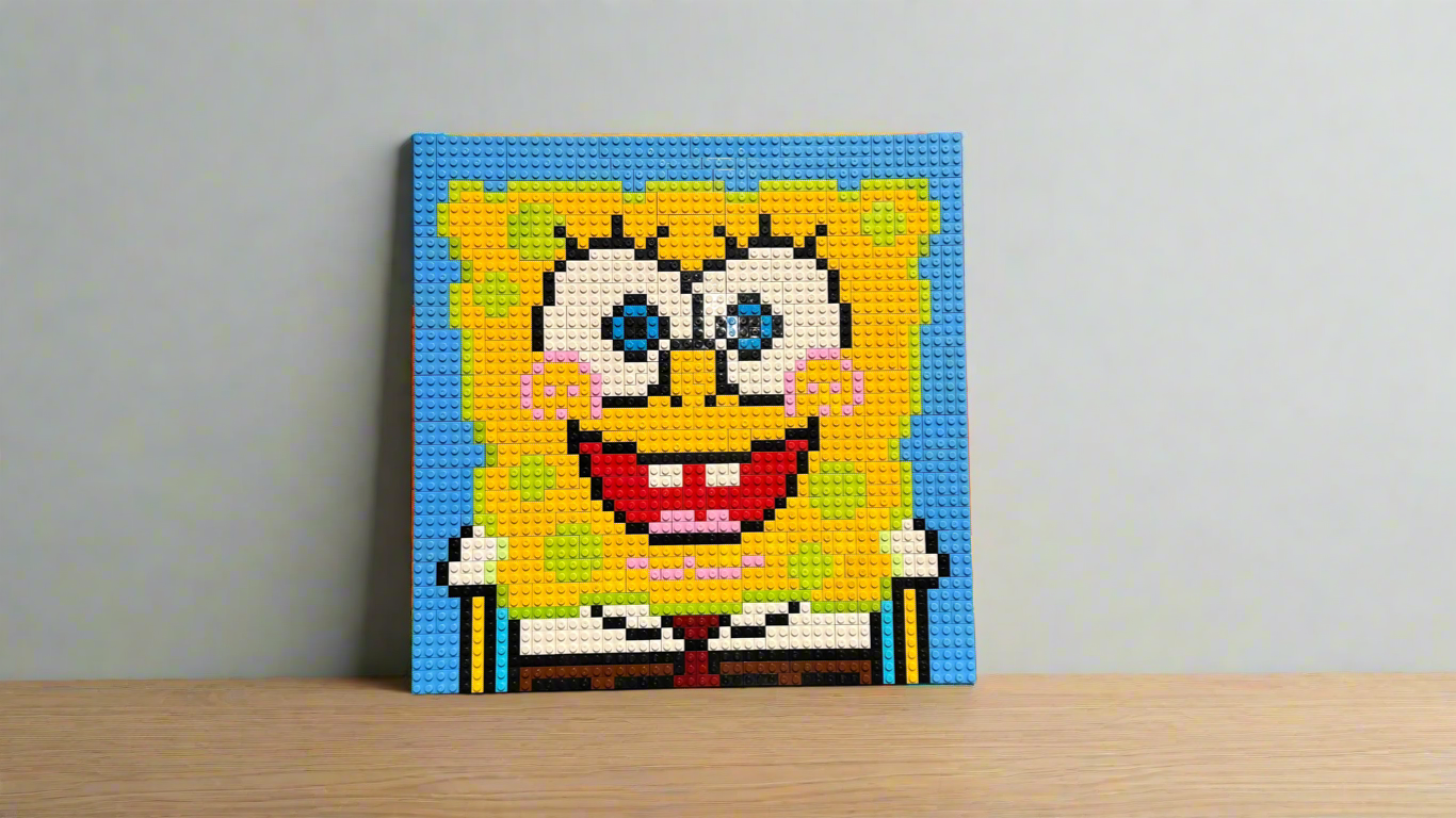 Handmade SpongeBob Brick Mosaic | 48x48 LEGO-Compatible Portrait | Unique Wall Art | Custom Brick Display | Bold Pop Culture Decor