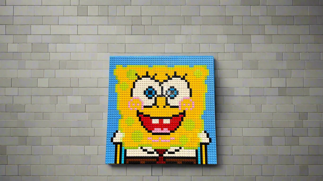 Handmade SpongeBob Brick Mosaic | 48x48 LEGO-Compatible Portrait | Unique Wall Art | Custom Brick Display | Bold Pop Culture Decor