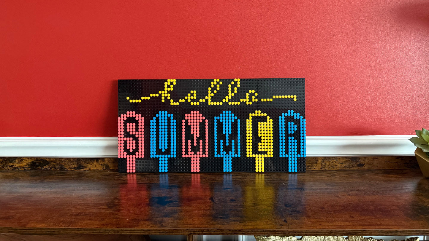 “Hello Summer” Pixel Art Sign | 62x32 LEGO-Compatible Brick Mosaic | Bright Summer Wall Decor | Handmade Brick Sign | Vibrant Seasonal Art