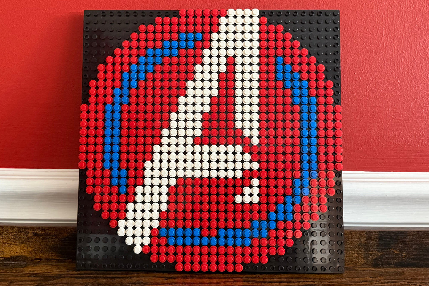 Avengers Logo Pixel Art | 32x32 LEGO-Compatible Mosaic | Superhero Wall Art | Red, White & Blue | Handmade Brick Decor