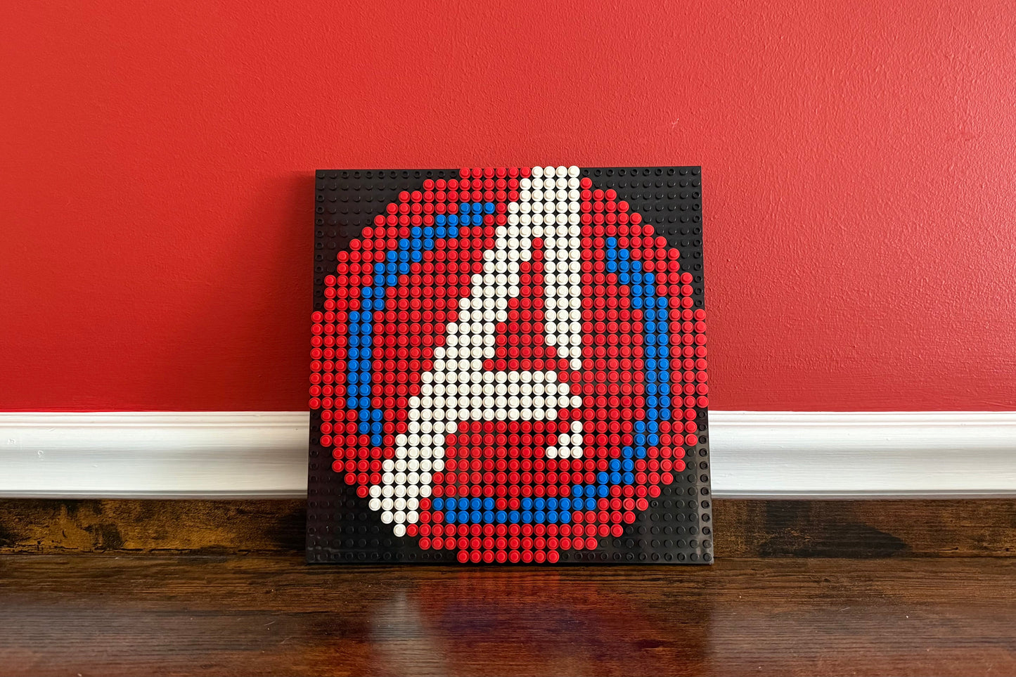 Avengers Logo Pixel Art | 32x32 LEGO-Compatible Mosaic | Superhero Wall Art | Red, White & Blue | Handmade Brick Decor