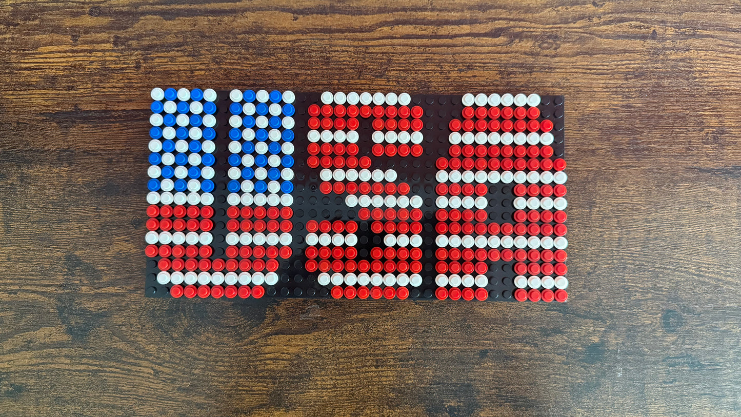 Build-It-Yourself DIY USA Flag Brick Sign Kit – 32x16 Studs | Red, White & Blue Mosaic on Black Base