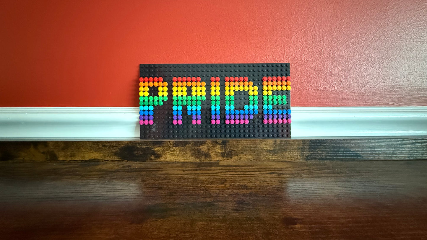Build-It-Yourself DIY Pride Pixel Art Sign Kit – 32x16 Studs | Rainbow Mosaic on Black Base
