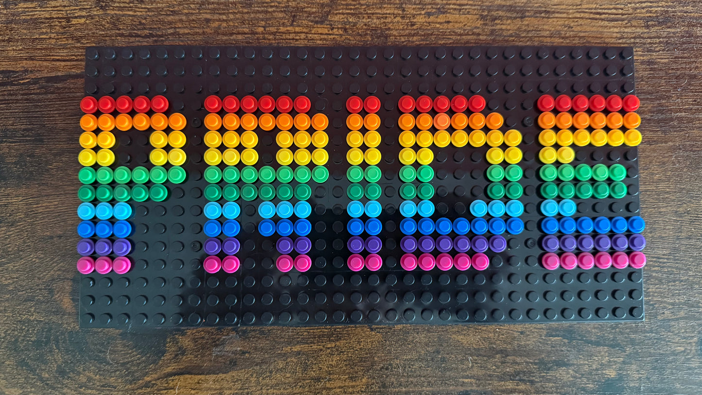 Build-It-Yourself DIY Pride Pixel Art Sign Kit – 32x16 Studs | Rainbow Mosaic on Black Base