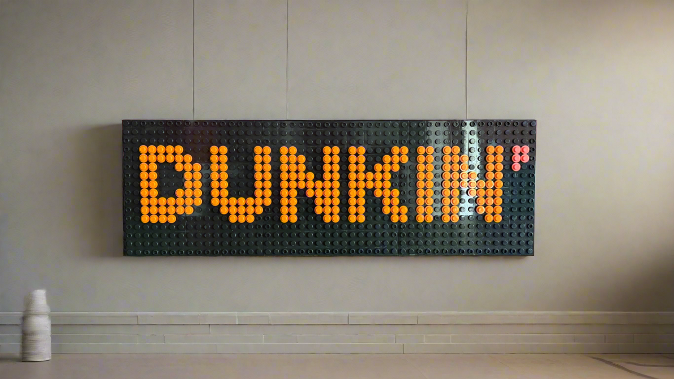 Dunkin Logo Pixel Art | 48x16 Brick Mosaic | Handmade LEGO-Compatible Sign | Coffee Shop Wall Art | Bold Modern Decor
