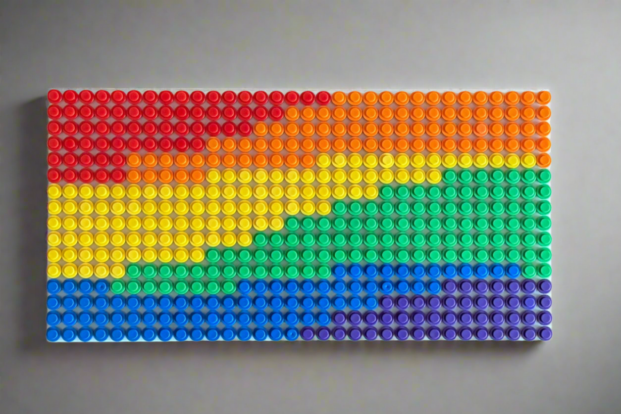 Mini Wavy Pride Flag Pixel Art | 32x16 LEGO-Compatible Brick Mosaic | LGBTQ+ Handmade Wall Decor | Small Rainbow Brick Art