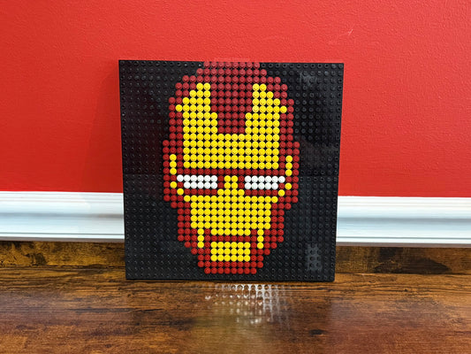 Iron Man Pixel Art | 32x32 LEGO-Compatible Brick Mosaic | Marvel Superhero Wall Decor | Handmade Tony Stark Mask Art | 10"x10"