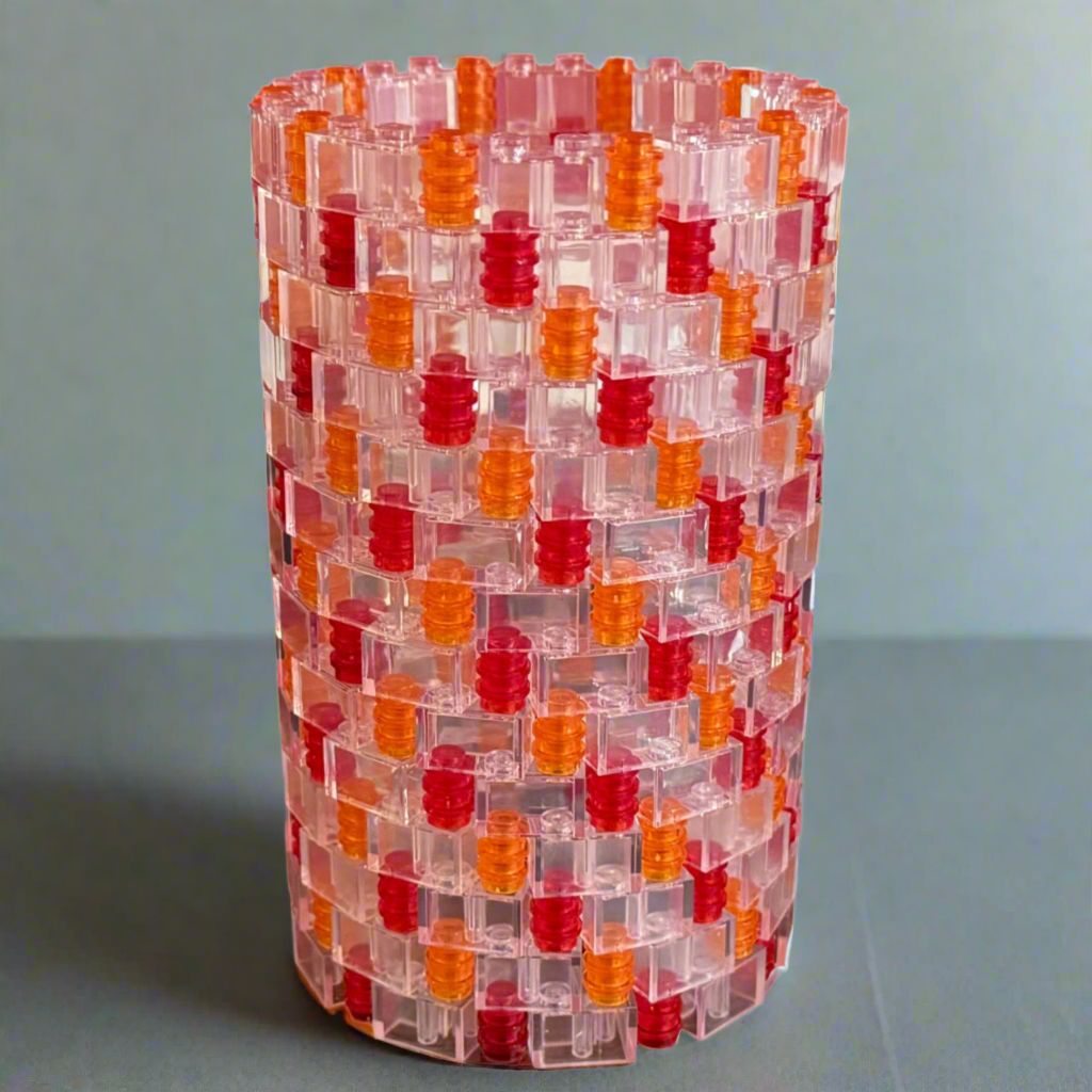 Clear, Red, and Orange Modular Vase – Built with LEGO®-Compatible Bricks