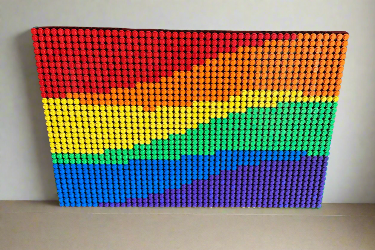 Wavy Pride Flag Pixel Art | 32x48 LEGO-Compatible Brick Mosaic | LGBTQ+ Handmade Wall Art | Rainbow Brick Decor