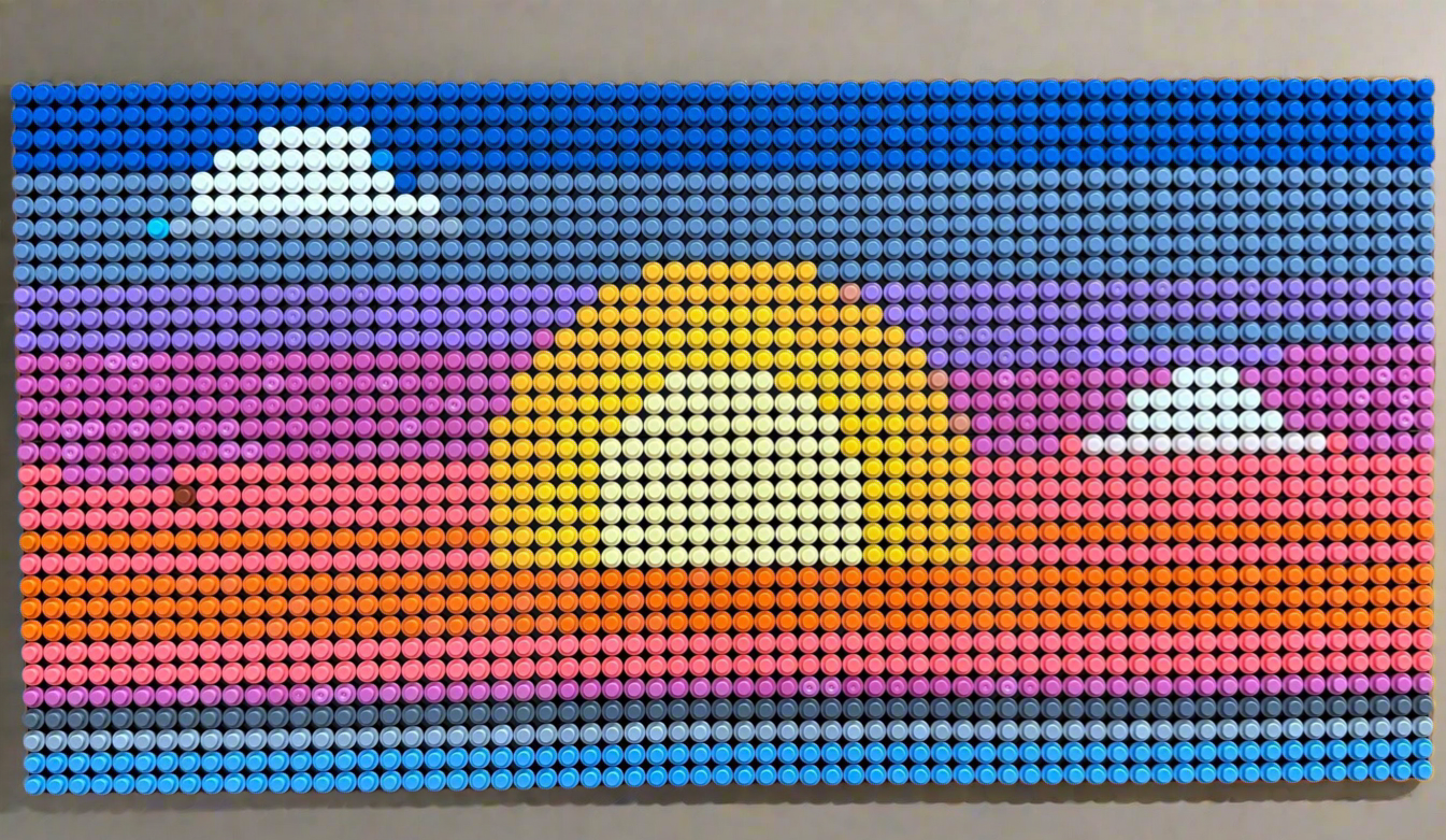 Sunset Brick Mosaic | Vibrant 64x32 LEGO-Compatible Pixel Art | Handmade Wall Decor | Bright Gradient Sunset Design