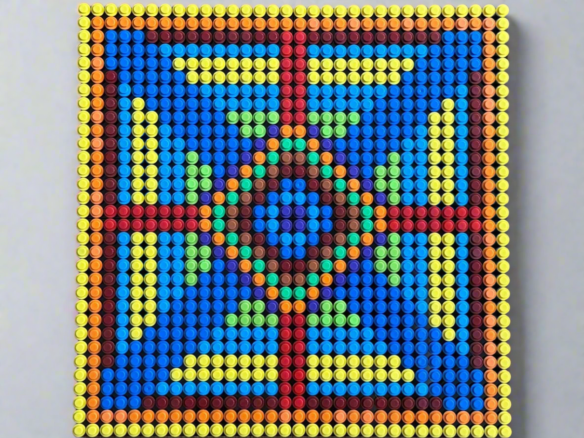 Bright Geometric Brick Mosaic | 32x32 Stud Abstract Wall Art | Handmade LEGO-Compatible Pixel Design | Colorful Modern Decor