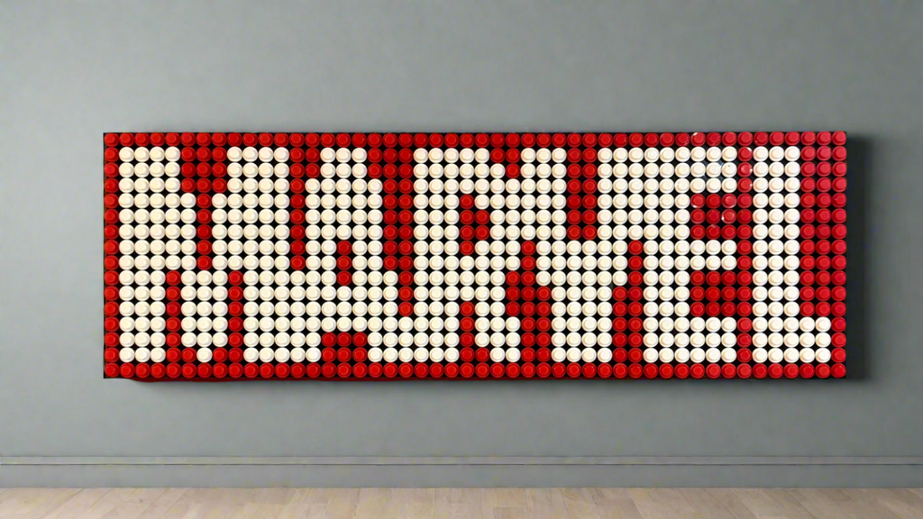 Marvel Logo Pixel Art | LEGO-Compatible Brick Mosaic | Superhero Wall Decor | Handmade 15"x5" Brick Sign