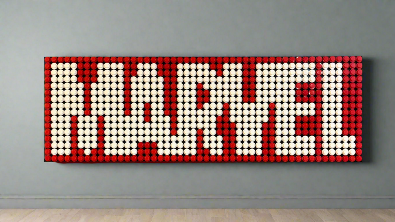 Marvel Logo Pixel Art | LEGO-Compatible Brick Mosaic | Superhero Wall Decor | Handmade 15"x5" Brick Sign