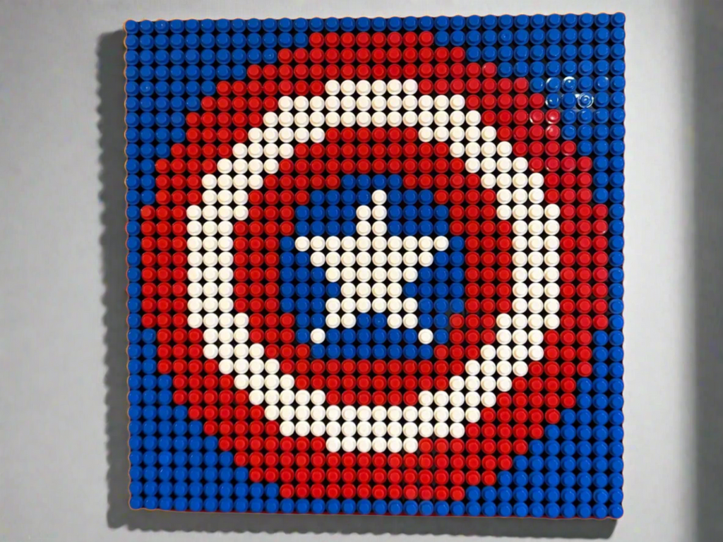 Captain America Shield Pixel Art | 32x32 LEGO-Compatible Mosaic | Superhero Wall Art | Handmade Marvel Decor | 10"x10"