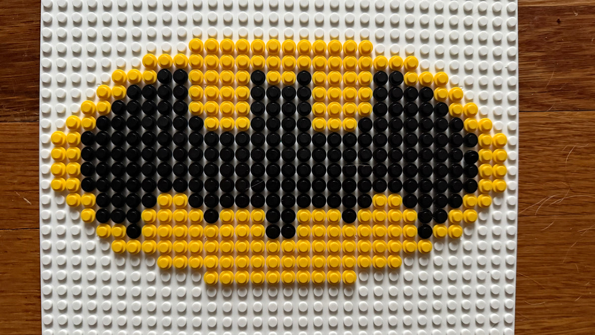 Batman Logo Brick Mosaic | 32x32 LEGO-Compatible Pixel Art | Handmade Superhero Wall Art | DC Comics Gift for Fans