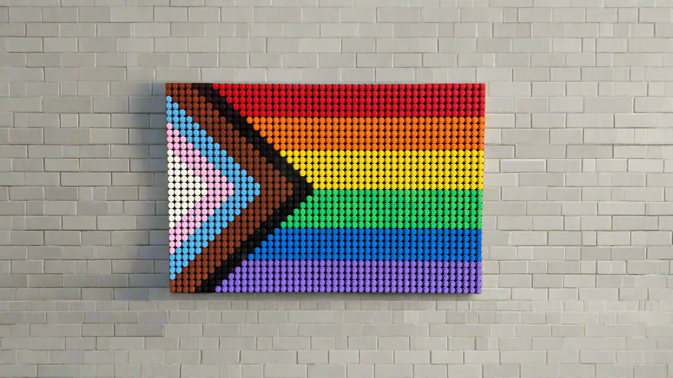 Pride Progress Flag Pixel Art | 32x48 Mosaic Art | LGBTQ+ Wall Decor | Handmade Stud Artwork | Rainbow Flag Art
