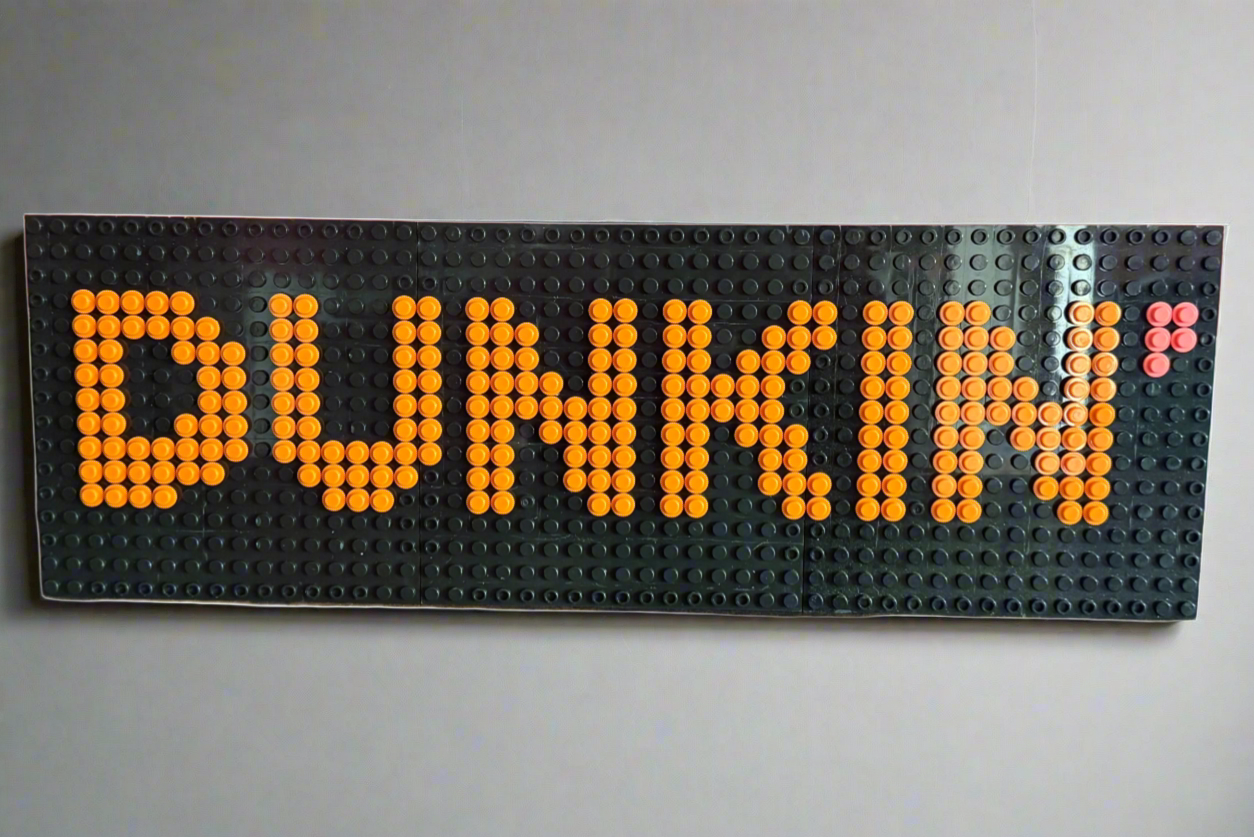 Dunkin Logo Pixel Art | 48x16 Brick Mosaic | Handmade LEGO-Compatible Sign | Coffee Shop Wall Art | Bold Modern Decor