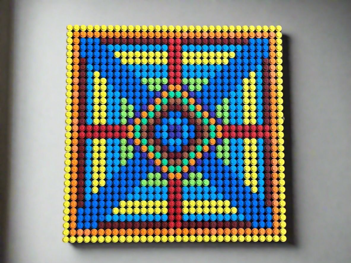 Bright Geometric Brick Mosaic | 32x32 Stud Abstract Wall Art | Handmade LEGO-Compatible Pixel Design | Colorful Modern Decor
