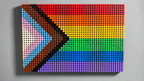 Pride Progress Flag Pixel Art | 32x48 Mosaic Art | LGBTQ+ Wall Decor | Handmade Stud Artwork | Rainbow Flag Art