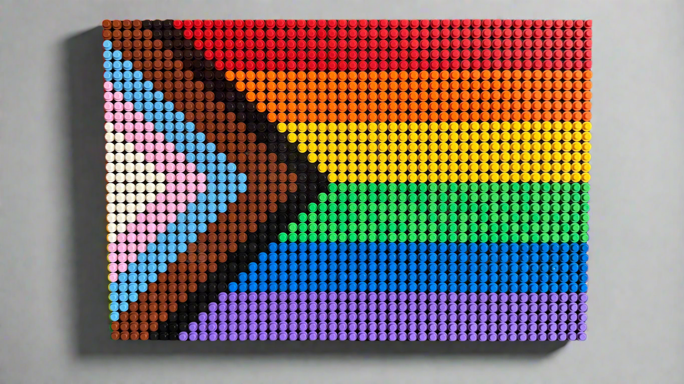Pride Progress Flag Pixel Art | 32x48 Mosaic Art | LGBTQ+ Wall Decor | Handmade Stud Artwork | Rainbow Flag Art