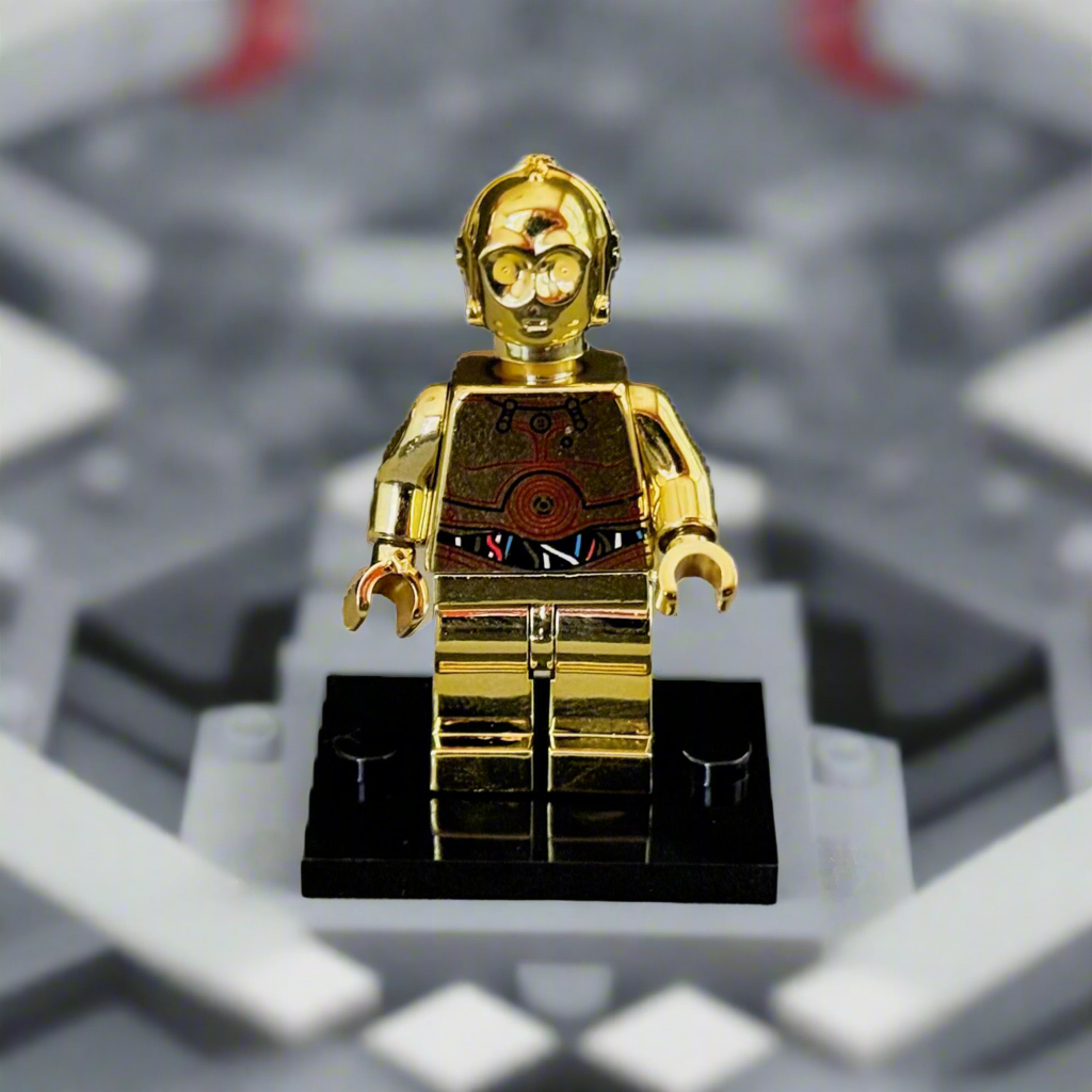 C-3PO Electroplated Gold Chrome – Custom Brick Compatible Minifigure
