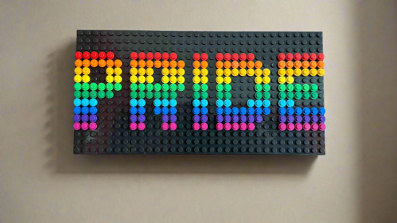 Build-It-Yourself DIY Pride Pixel Art Sign Kit – 32x16 Studs | Rainbow Mosaic on Black Base