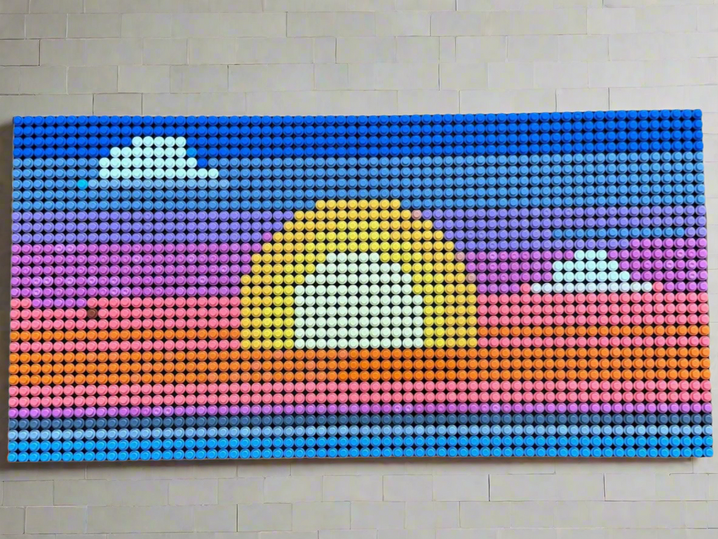 Sunset Brick Mosaic | Vibrant 64x32 LEGO-Compatible Pixel Art | Handmade Wall Decor | Bright Gradient Sunset Design