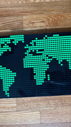 Brick World Map Mosaic | 64x32 Stud Pixel Art | Custom Color Options | Handmade Brick-Compatible Wall Art | Travel & Geography Decor