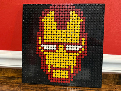 Iron Man Pixel Art | 32x32 LEGO-Compatible Brick Mosaic | Marvel Superhero Wall Decor | Handmade Tony Stark Mask Art | 10"x10"