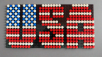 Build-It-Yourself DIY USA Flag Brick Sign Kit – 32x16 Studs | Red, White & Blue Mosaic on Black Base