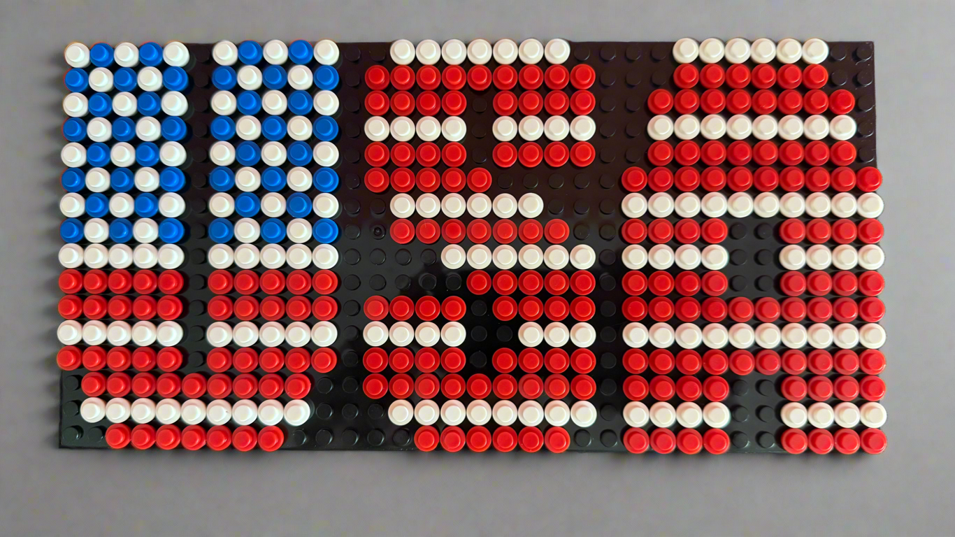 Build-It-Yourself DIY USA Flag Brick Sign Kit – 32x16 Studs | Red, White & Blue Mosaic on Black Base