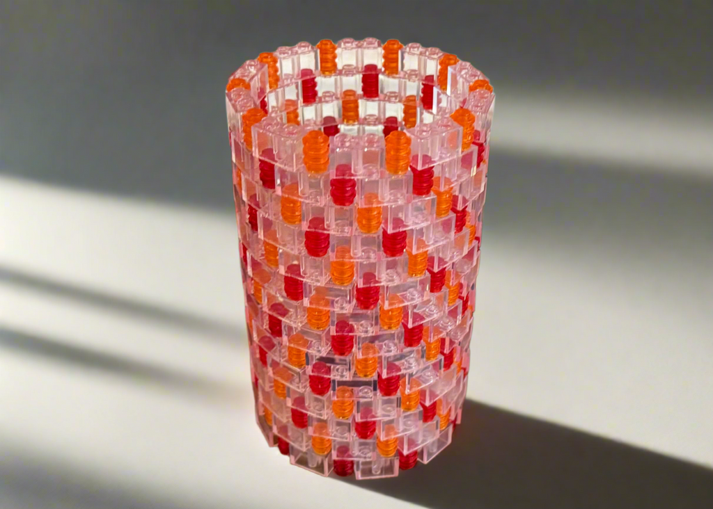 Clear, Red, and Orange Modular Vase – Built with LEGO®-Compatible Bricks