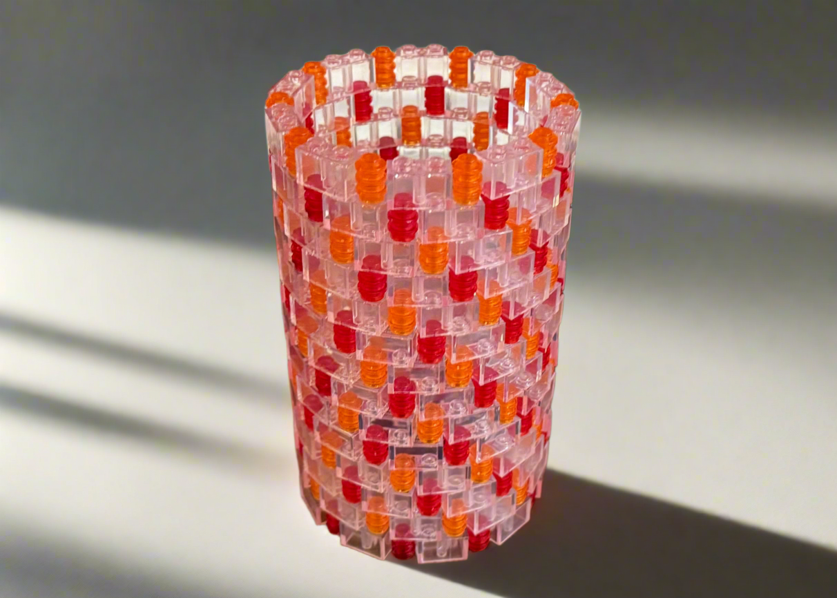Clear, Red, and Orange Modular Vase – Built with LEGO®-Compatible Bricks