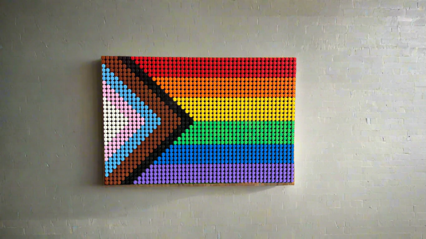 Pride Progress Flag Pixel Art | 32x48 Mosaic Art | LGBTQ+ Wall Decor | Handmade Stud Artwork | Rainbow Flag Art