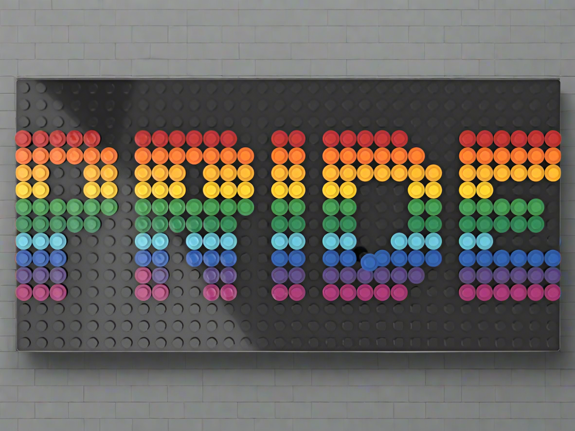 Build-It-Yourself DIY Pride Pixel Art Sign Kit – 32x16 Studs | Rainbow Mosaic on Black Base