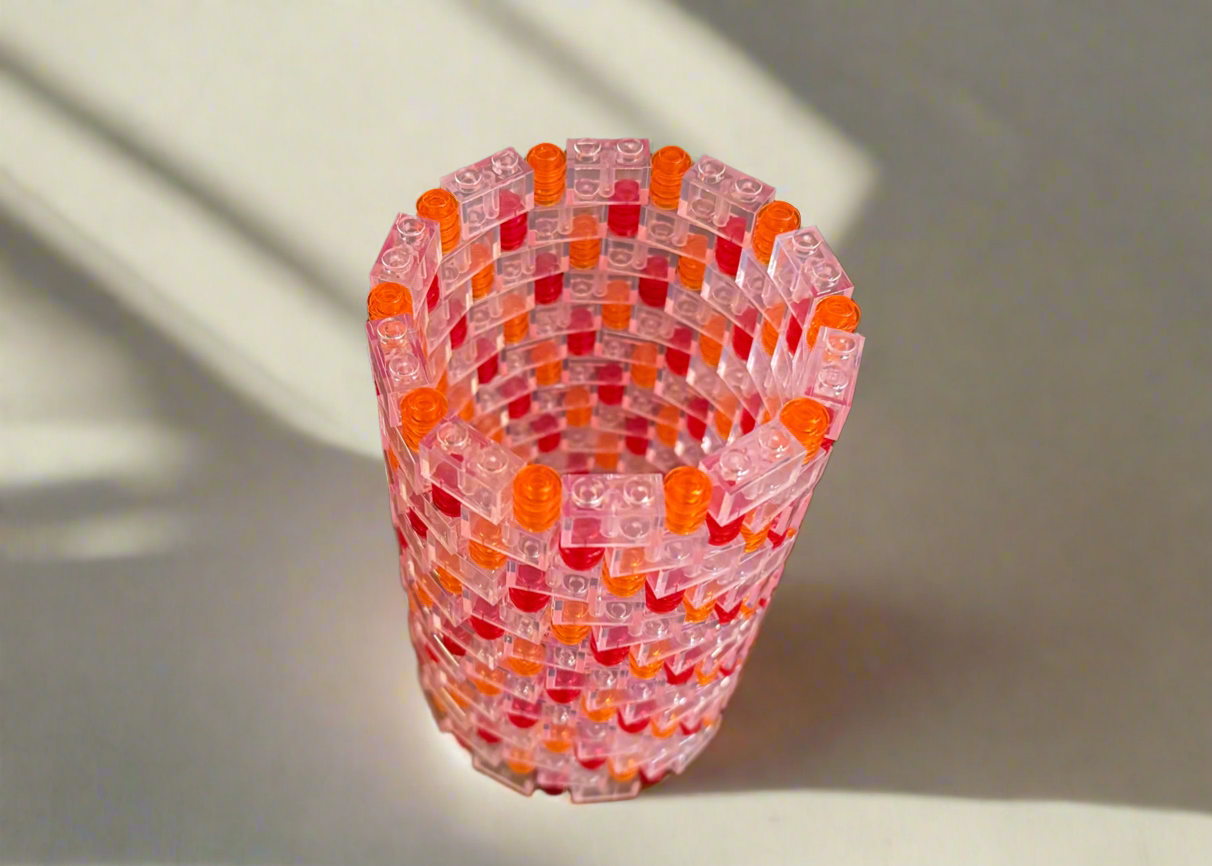 Clear, Red, and Orange Modular Vase – Built with LEGO®-Compatible Bricks