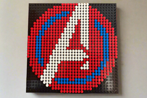 Avengers Logo Pixel Art | 32x32 LEGO-Compatible Mosaic | Superhero Wall Art | Red, White & Blue | Handmade Brick Decor