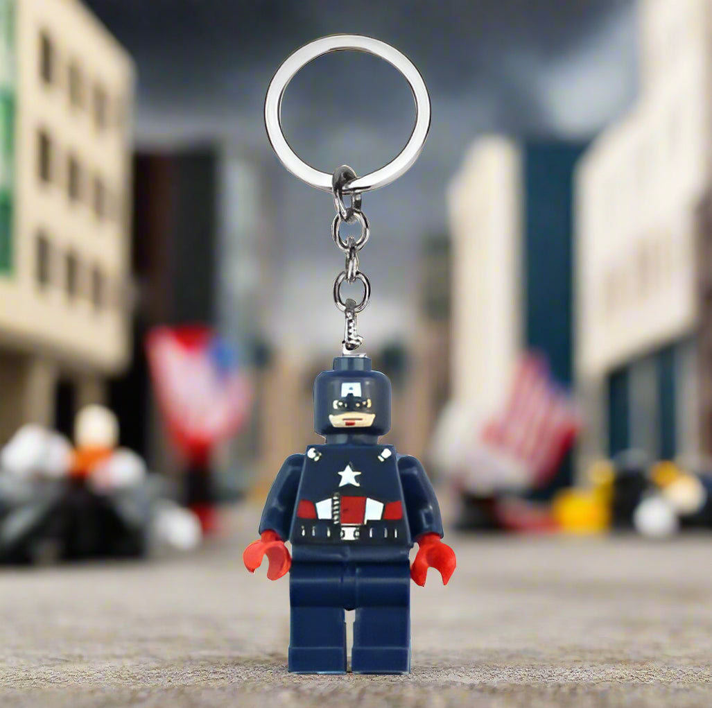 Captain America Custom Keychain - Custom Brick Compatible Minifigure