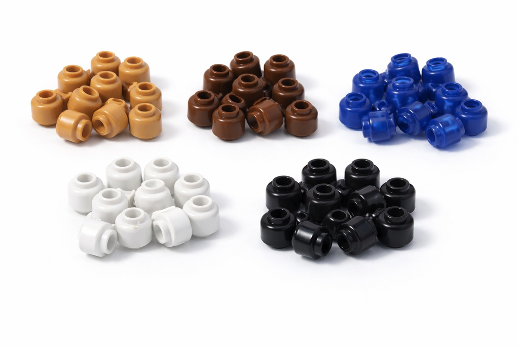 Monochrome Minifigure Heads (Pack of 10) – Solid Color Brick-Compatible Heads