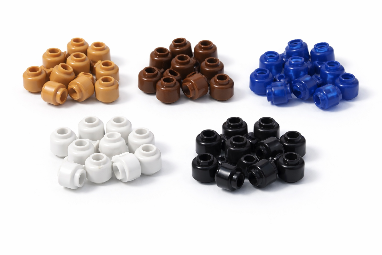 Monochrome Minifigure Heads (Pack of 10) – Solid Color Brick-Compatible Heads