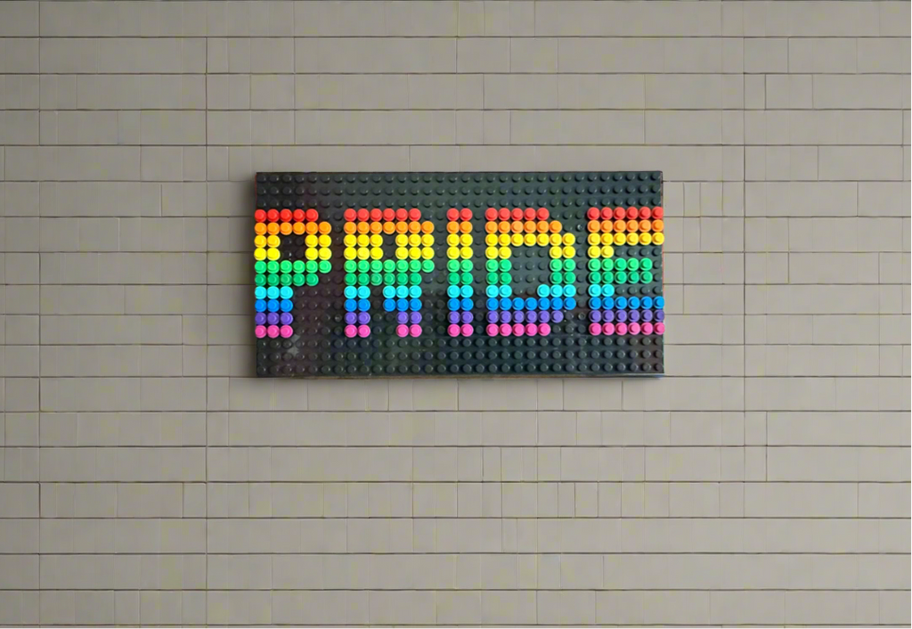 Build-It-Yourself DIY Pride Pixel Art Sign Kit – 32x16 Studs | Rainbow Mosaic on Black Base