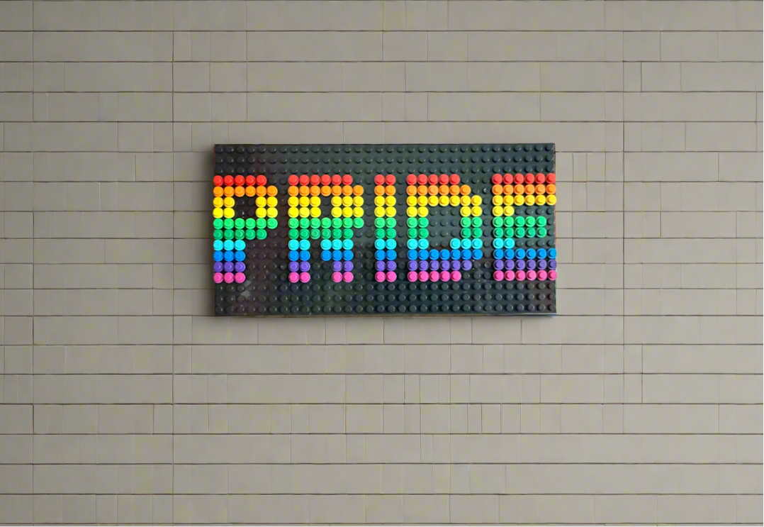 Build-It-Yourself DIY Pride Pixel Art Sign Kit – 32x16 Studs | Rainbow Mosaic on Black Base