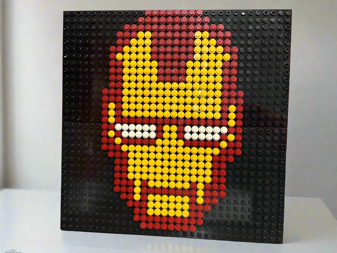 Iron Man Pixel Art | 32x32 LEGO-Compatible Brick Mosaic | Marvel Superhero Wall Decor | Handmade Tony Stark Mask Art | 10"x10"