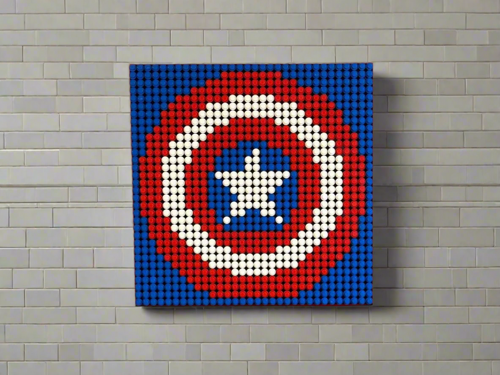 Captain America Shield Pixel Art | 32x32 LEGO-Compatible Mosaic | Superhero Wall Art | Handmade Marvel Decor | 10"x10"