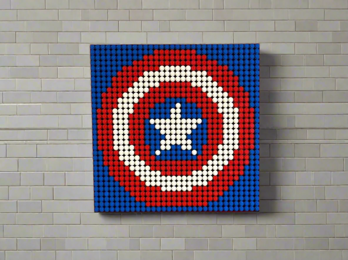 Captain America Shield Pixel Art | 32x32 LEGO-Compatible Mosaic | Superhero Wall Art | Handmade Marvel Decor | 10"x10"