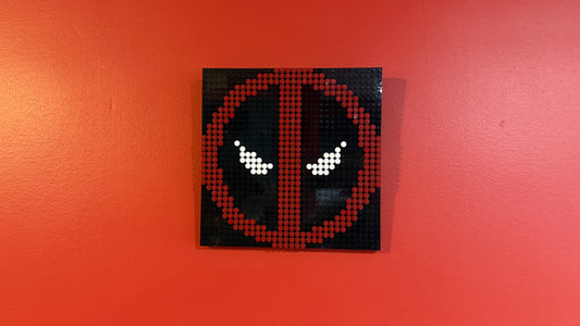 Deadpool Logo Pixel Art | 32x32 LEGO-Compatible Brick Mosaic | Marvel Antihero Wall Decor | Handmade Pixel Art | 10"x10"