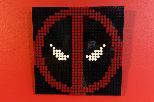 Deadpool Logo Pixel Art | 32x32 LEGO-Compatible Brick Mosaic | Marvel Antihero Wall Decor | Handmade Pixel Art | 10"x10"